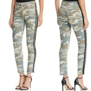 Mother High-Waisted See Me Run Looker Ankle Fray Stripe Jeans in Camo 26